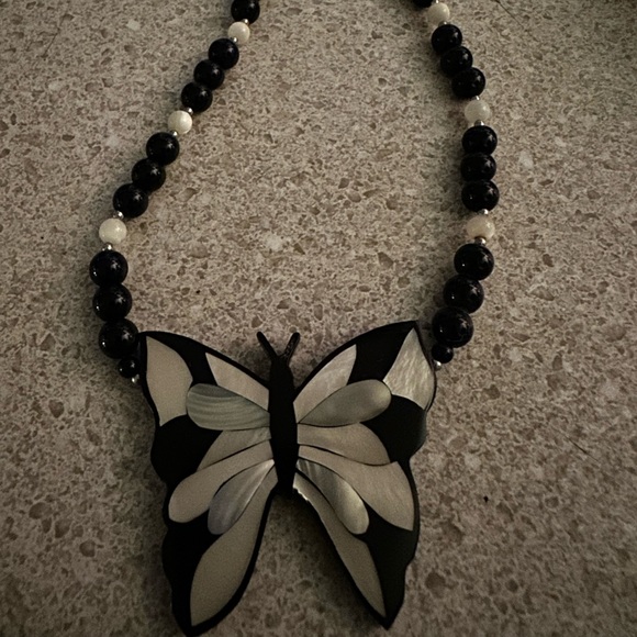 Black and White Enamel Butterfly - Picture 2 of 6